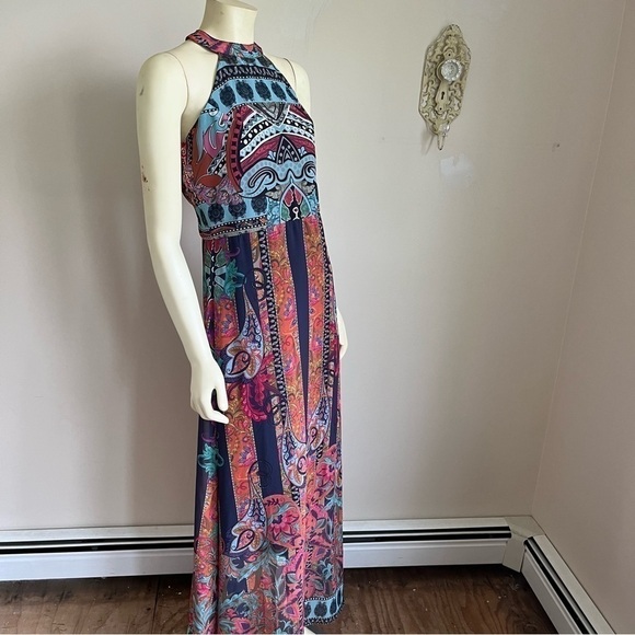 Nwt Sobe Boutique Women’s Halter Sleeveless Boho Maxi Dress Multi Color M - Picture 3 of 16